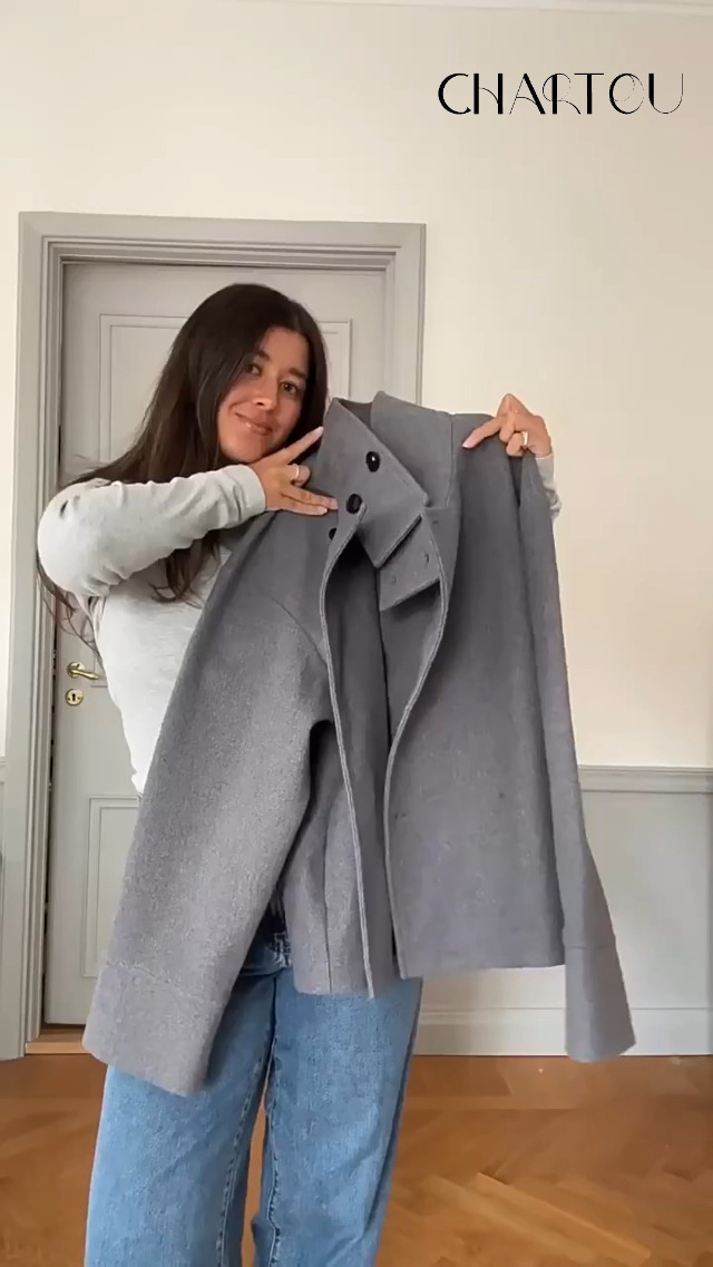 Amazon.com: CHARTOU Women Crop Pea Coat Wool Blend Winter Loose